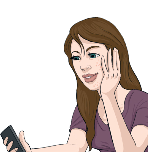 Woman using phone, hand on face